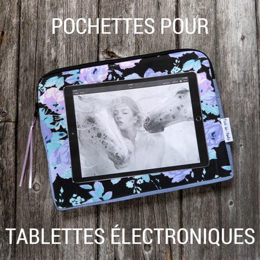 Pochette iPad tablette matelassé fait-main tissus récupérés Québec